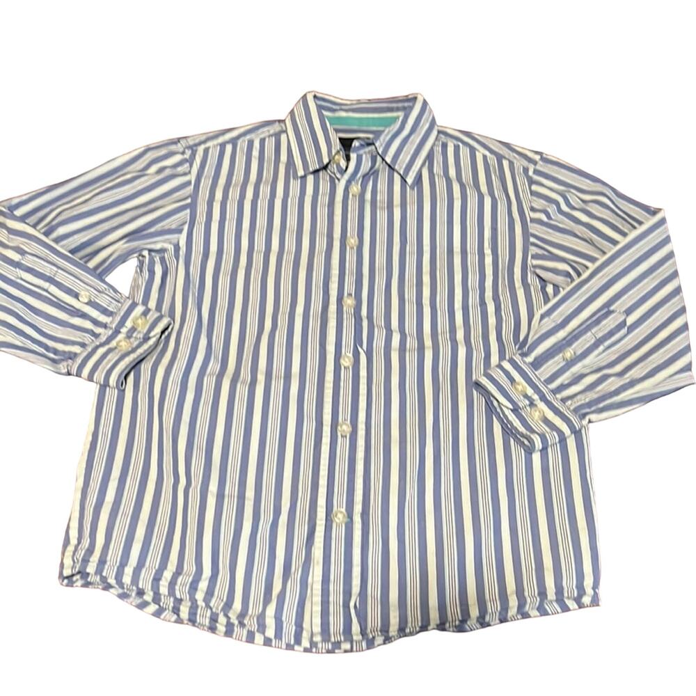 Cherokee Blue Striped Buttoned Shirt Boys Size XS 4/5 Long Sleeves Collar Cuffs